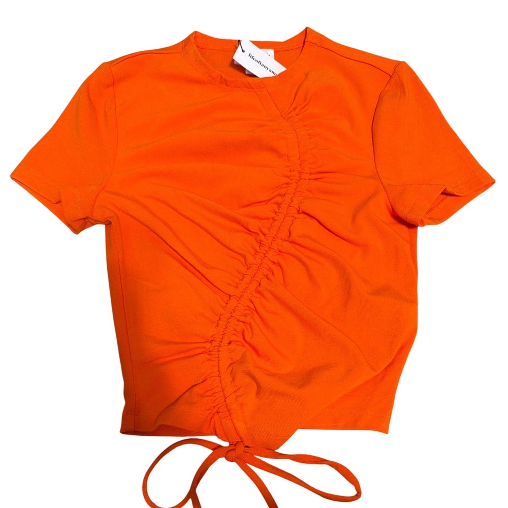 Lifeoftanyamarie x The Drop Neon Orange Ruched Crop Top XXS New